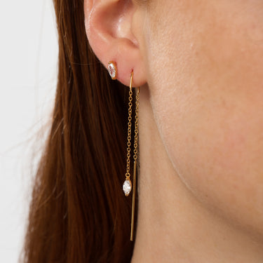 Crystal droplet threader earrings in Gold by Scream Pretty
