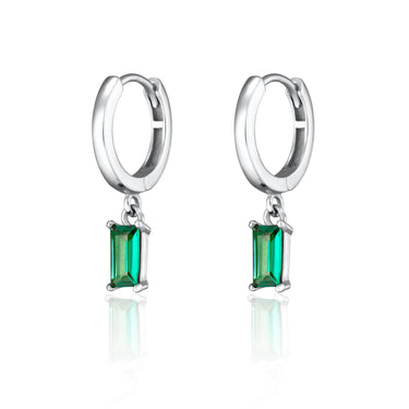 Green Baguette Charm Hoop Earrings by Scream Pretty Jewellery