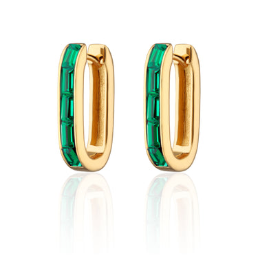 Oval Baguette Hoop Earrings with Green Stones by Scream Pretty jewellery