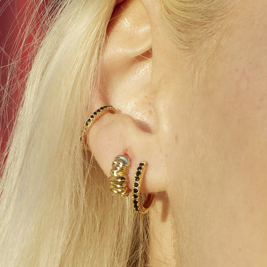 Large Huggie Earrings with Black Stones by scream pretty