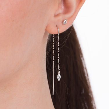 Crystal droplet threader earrings in Silver by Scream Pretty