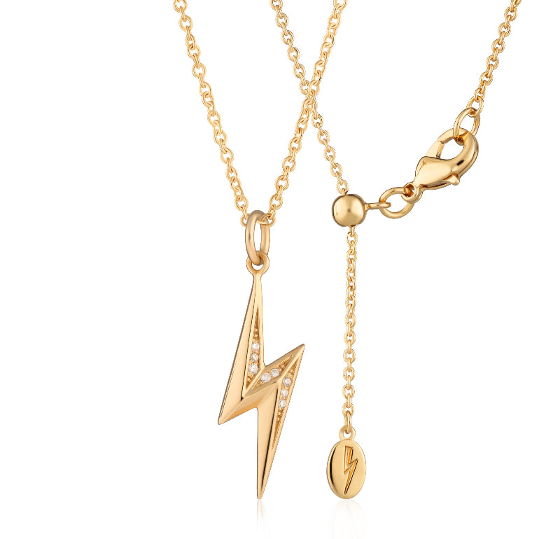 Chain Lightning Design Lightning Bolt pave diamond chain Necklace adjustable Gold SIlver ...