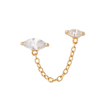 Droplet Double Stud Single Earring with Chain Connector