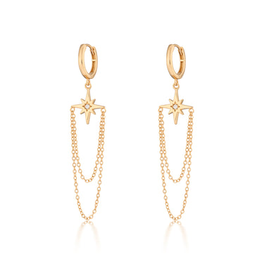 Starburst Chain Drop Hoop Earrings