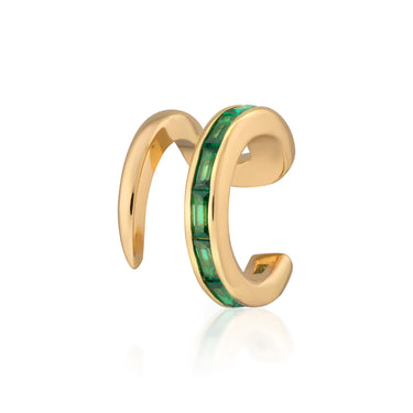 Green Baguette Double Band Single Ear Cuff by Scream Pretty