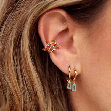 Aquamarine Baguette Charm Hoop Earrings by Scream Pretty