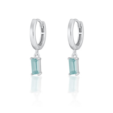 Aquamarine Baguette Charm Hoop Earrings by Scream Pretty