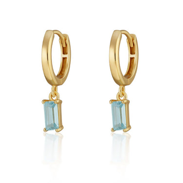 Aquamarine Baguette Charm Hoop Earrings by Scream Pretty