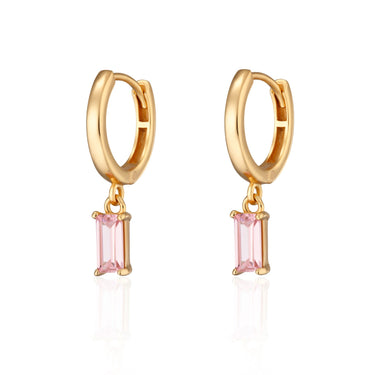 Pink Baguette Charm Hoop Earrings by Scream Pretty