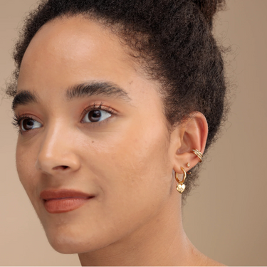 Puffed Heart Charm Hoop Earrings Gold model1