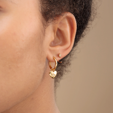 Puffed Heart Charm Hoop Earrings