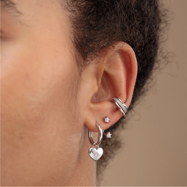 Puffed Heart Charm Hoop Earrings Gold silver