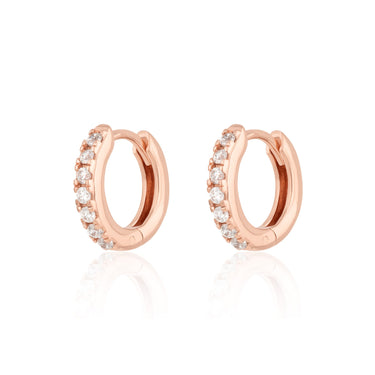 Rose Gold Huggie hoop with clear stones by Scream Pretty