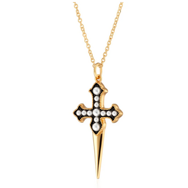 Pearl Dagger Necklace with Slider Clasp gold australia gothic cross