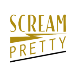 Gold 'Scream Pretty' text on a white background