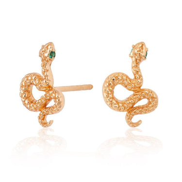 Snake Stud Earrings with Green Eyes