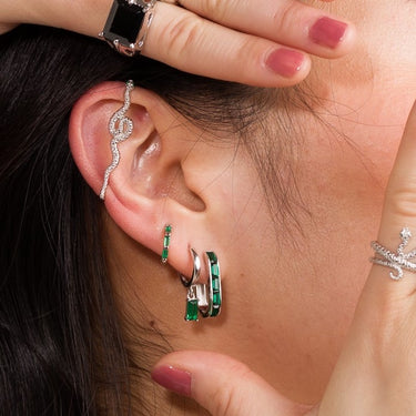 Baguette Huggie Earrings with Green Stones by Scream Pretty Jewellery