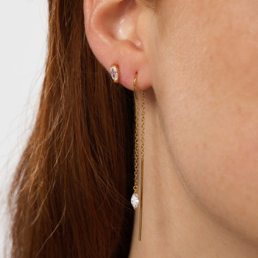 Crystal droplet threader earrings in Gold by Scream Pretty