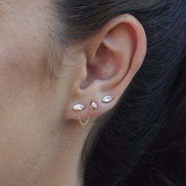 Crystal Droplet Double Stud Earring with Chain Connector