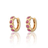 Bezel Huggie Earrings with pink stones in Gold by Scream Pretty