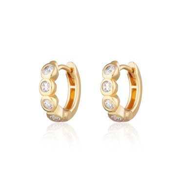 Bezel Huggie Earrings with clear stones in Gold by Scream Pretty