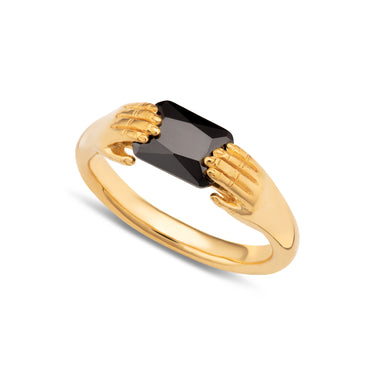 fede ring with black stone in Gold by Scream Pretty