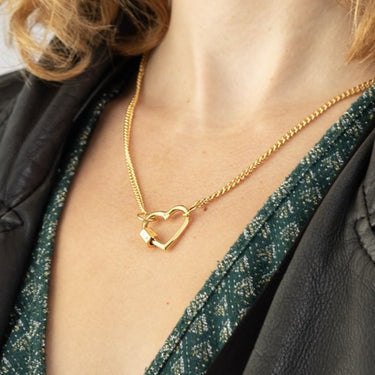 Heart Carabiner Curb Chain Necklace in Gold by Scream Pretty
