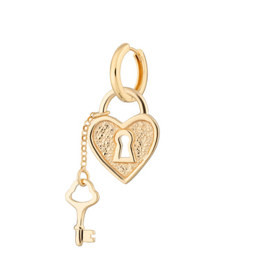 Heart Padlock and Key Huggie Hoop Earring (Single Earring) Scream Pretty