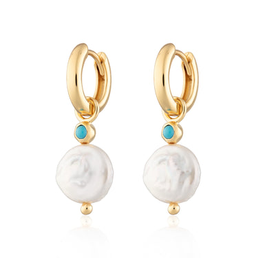 Pearl and Turquoise charm hoop drop earrings by Scream Pretty