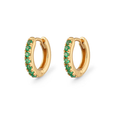 Huggie earrings with green stones in Gold by Scream Pretty