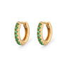 Huggie earrings with green stones in Gold by Scream Pretty
