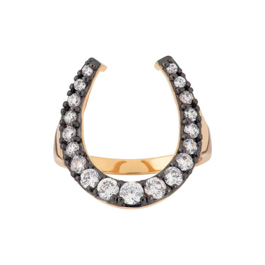 Black Horseshoe Ring with Clear Stones