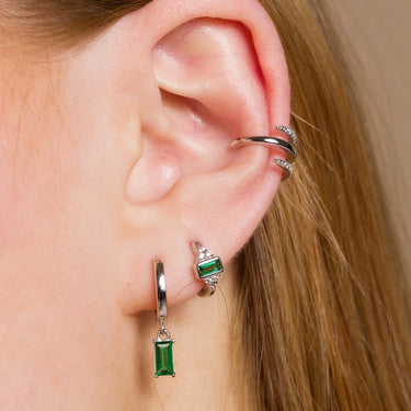 Audrey Huggie Earrings with Green Stones by Scream Pretty Jewellery