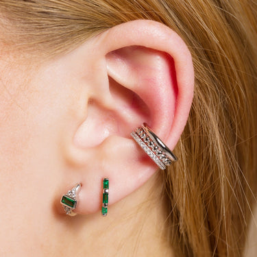 Baguette Huggie Earrings with Green Stones by Scream Pretty Jewellery