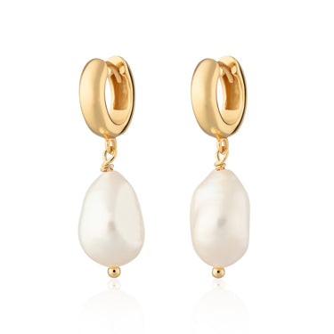 Baroque Pearl Huggie Earrings in Gold by Scream Pretty