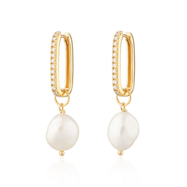 Sparkle Oval Hoop Earrings with Baroque Pearls by Scream Pretty