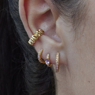 Huggie Hoop Earrings with Pink Stones by Scream Pretty