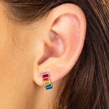 Rainbow Baguette Huggie Hoop Earrings by Scream Pretty