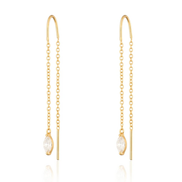 Crystal droplet threader earrings in Gold by Scream Pretty