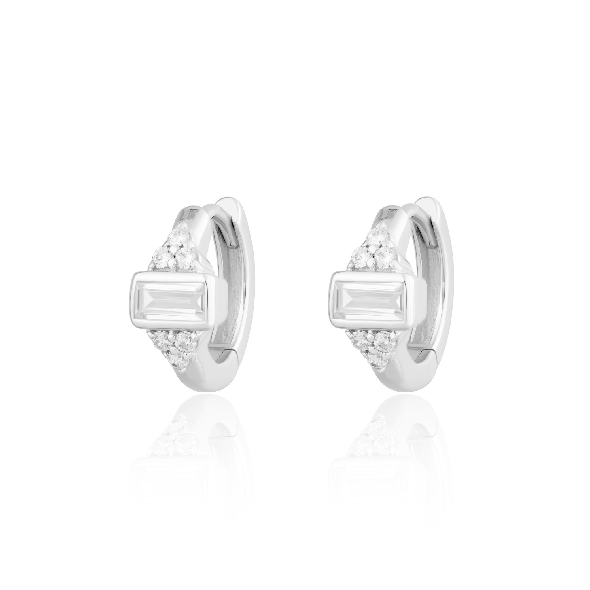 Audrey Huggie Hoop earrings art-deco silver by Scream Pretty