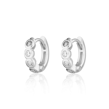 Bezel Huggie Earrings with clear stones in Silver by Scream Pretty