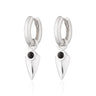 Black Onyx Shield Charm Hoop Earrings in Silver by Scream Pretty