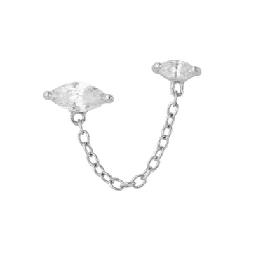 Crystal Droplet Double Stud Earring with Chain Connector