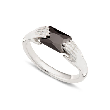 fede ring with black stone in silver by Scream Pretty