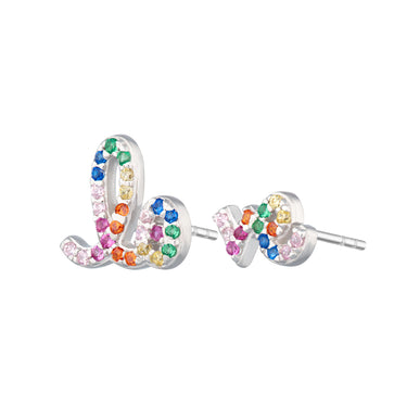 Rainbow love stud earrings by Scream Pretty