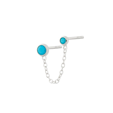 Turquoise Chained Double Stud Single Earring with Chain Connector by Scream Pretty