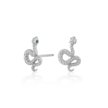 Snake stud earrings with green eyes by Scream Pretty