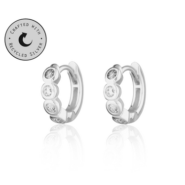 Bezel Huggie Earrings with clear stones in Silver by Scream Pretty