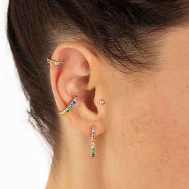 Huggie Hoop Earrings with rainbow Stones by Scream Pretty