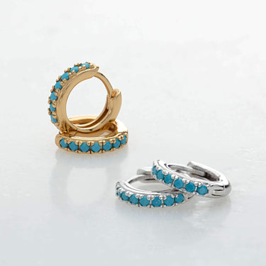 Huggie Hoop Earrings With Turquoise Stones - Scream Pretty